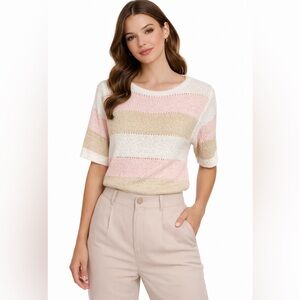 Vintage 1970s Striped Knit Sweater Short Sleeve Pullover